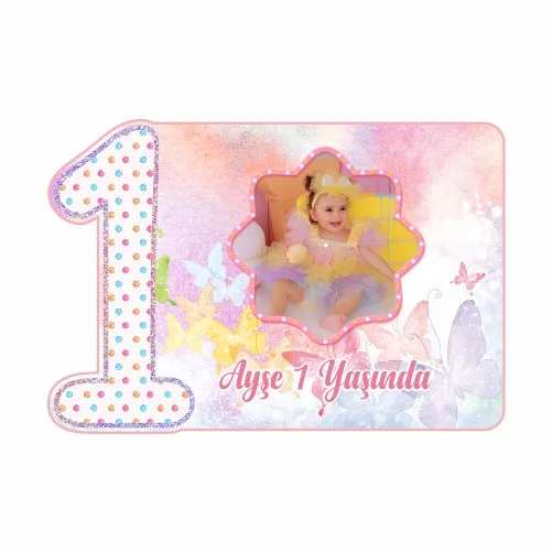 1 Yaş - Kelebek Temalı Doğum Günü Magneti